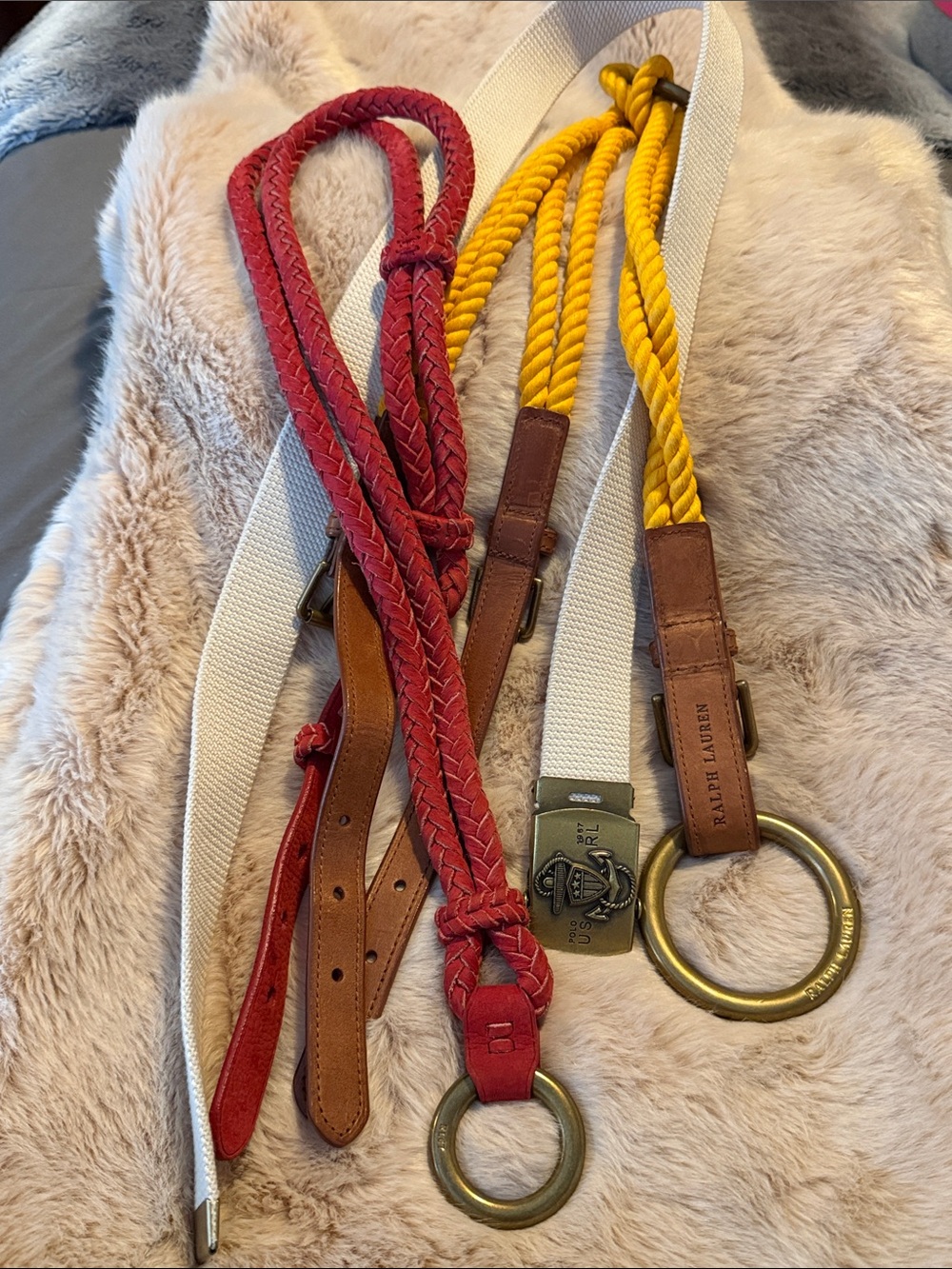 Ralph Lauren Red Braided Leather & Yellow Rope Belt Duo